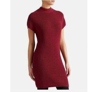 Athleta Pinewood Sweater Dress Merino Extra Fine Wool Red Sleeveless Size Medium
